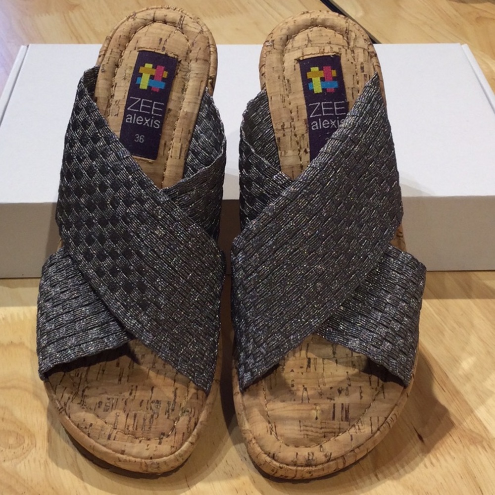 Westin Pewter Metallic Slip-on Wedge Sandals by Zee Alexis